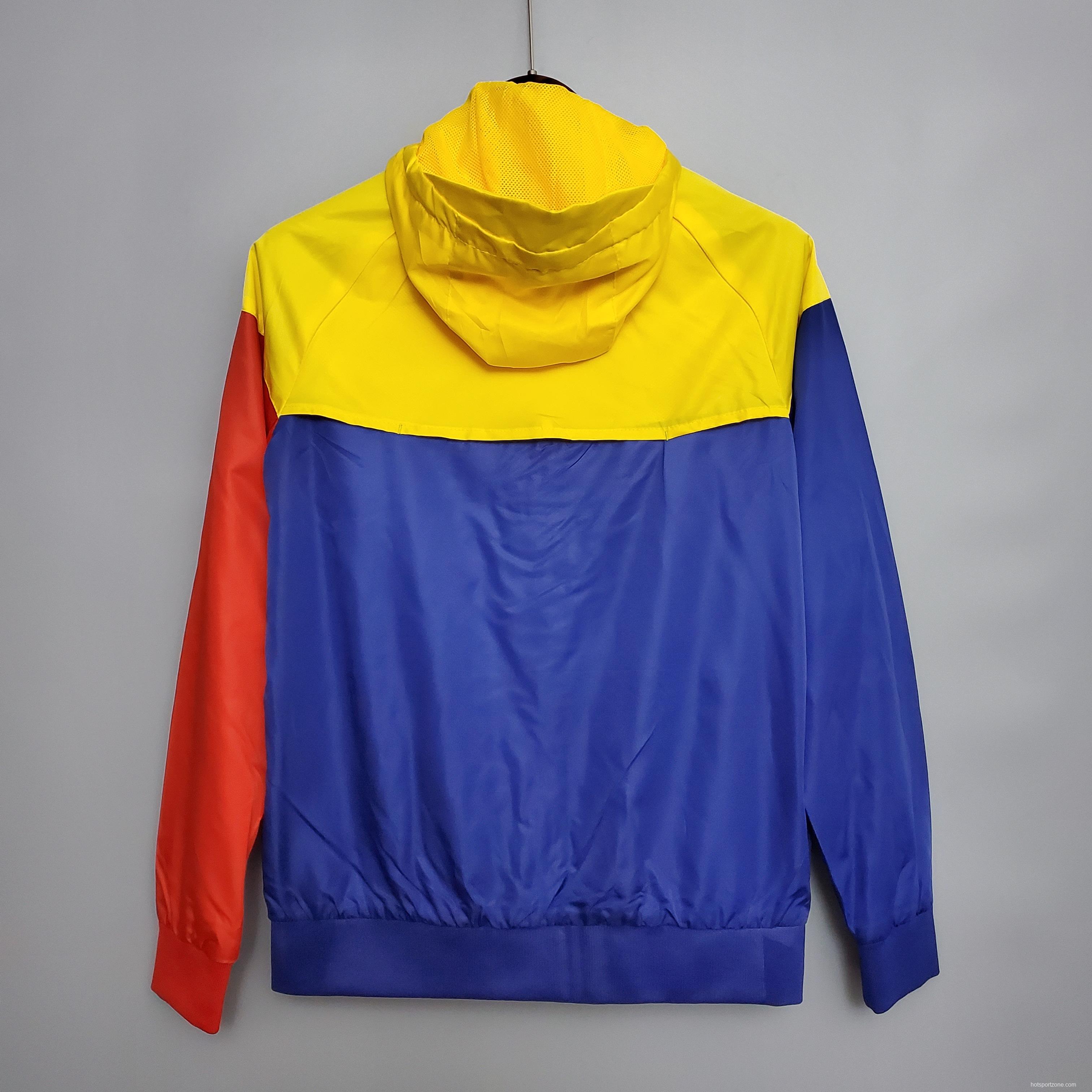 classic style Windbreaker Barcelona Blue Red Yellow Soccer Jersey
