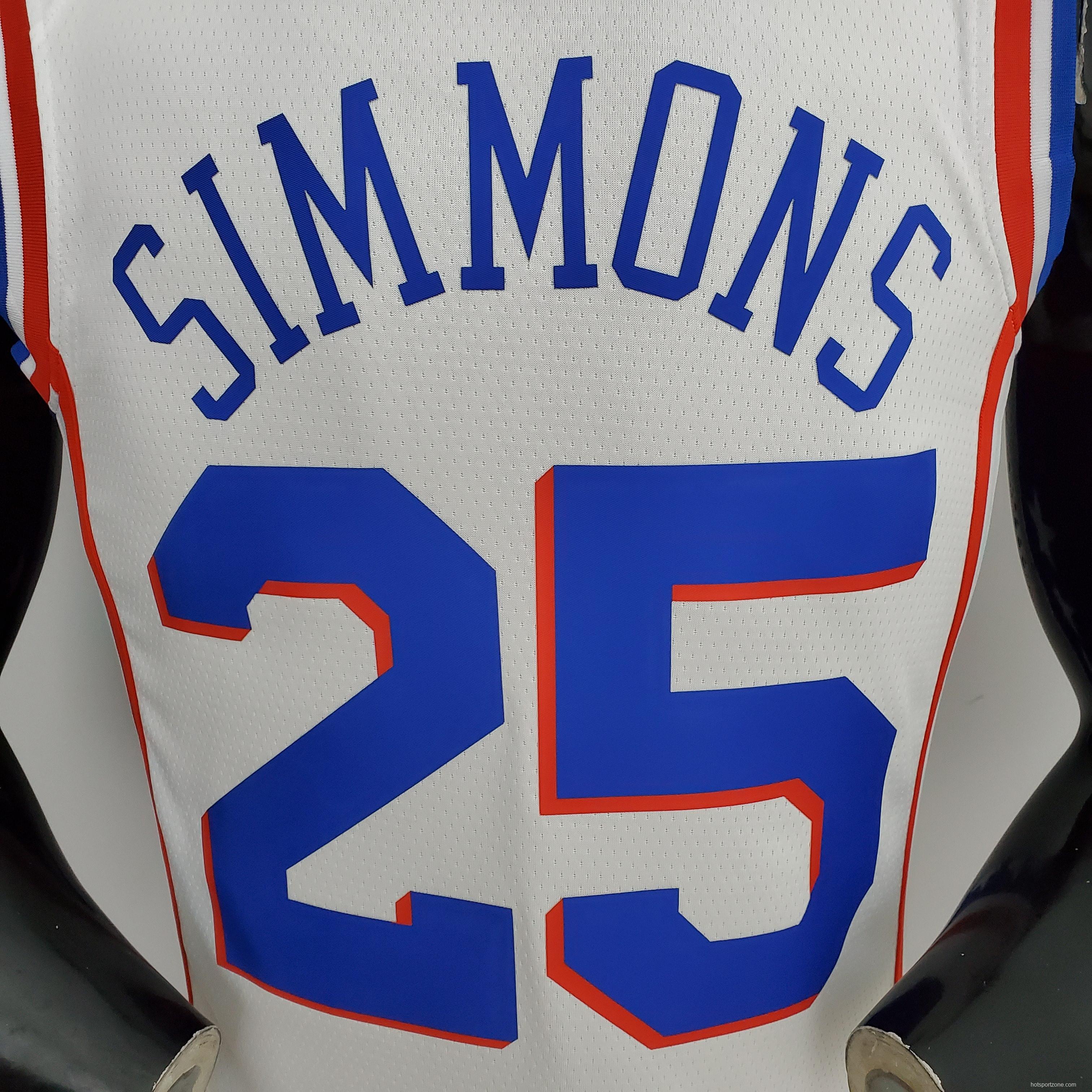75th Anniversary Philadelphia 76ers SIMMONS#25 White NBA Jersey