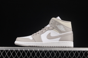 Air Jordan 1 Mid grey middle-top basketball shoes of the Central Asian Hemp College 554724-082