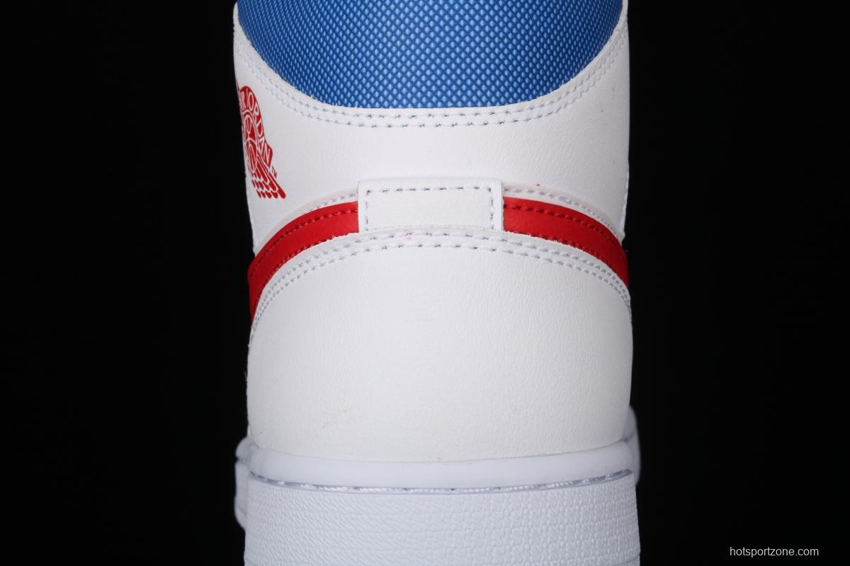 Air Jordan 1 Mid Fearless Royal White, Blue and Red Zhongbang Basketball shoes BQ6472-164,