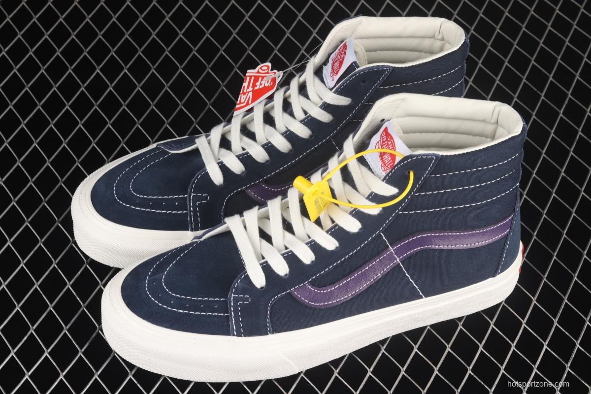 Vans Sk8-Hi vintage navy blue color matching high-top classic canvas skateboard shoes VN0A4BVB20T