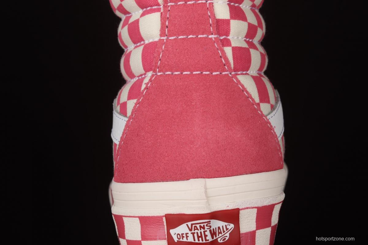 Vans Sk8-Hi Anaheim Pink White Chess Lattice Leisure Board shoes VN0A38GF2U9