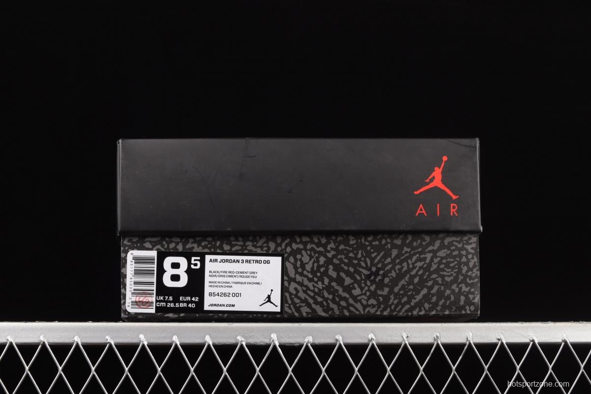 Air Jordan 3 Retro Black Cement (2018) AJ3 Joe 3 re-engraved black cement 854262-001