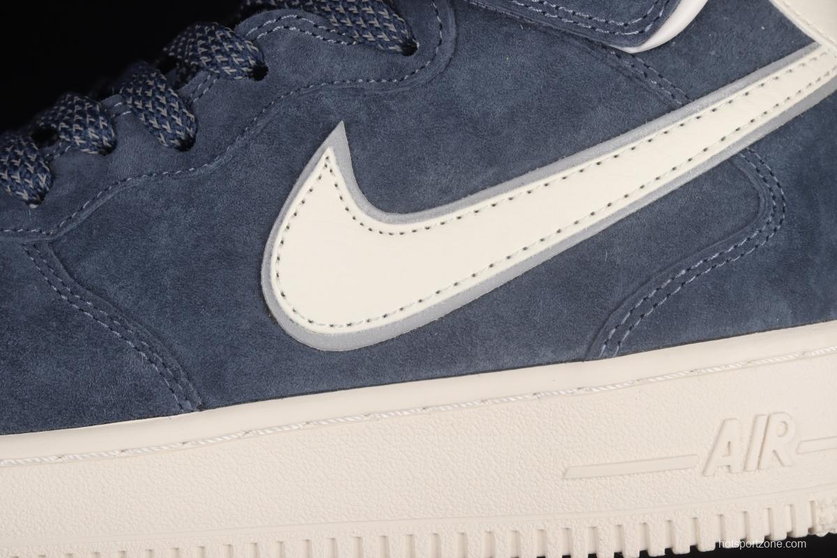 NIKE Air Force 1' 07 Mid dark blue suede 3M reflective mid-finish casual board shoes AA1118-007