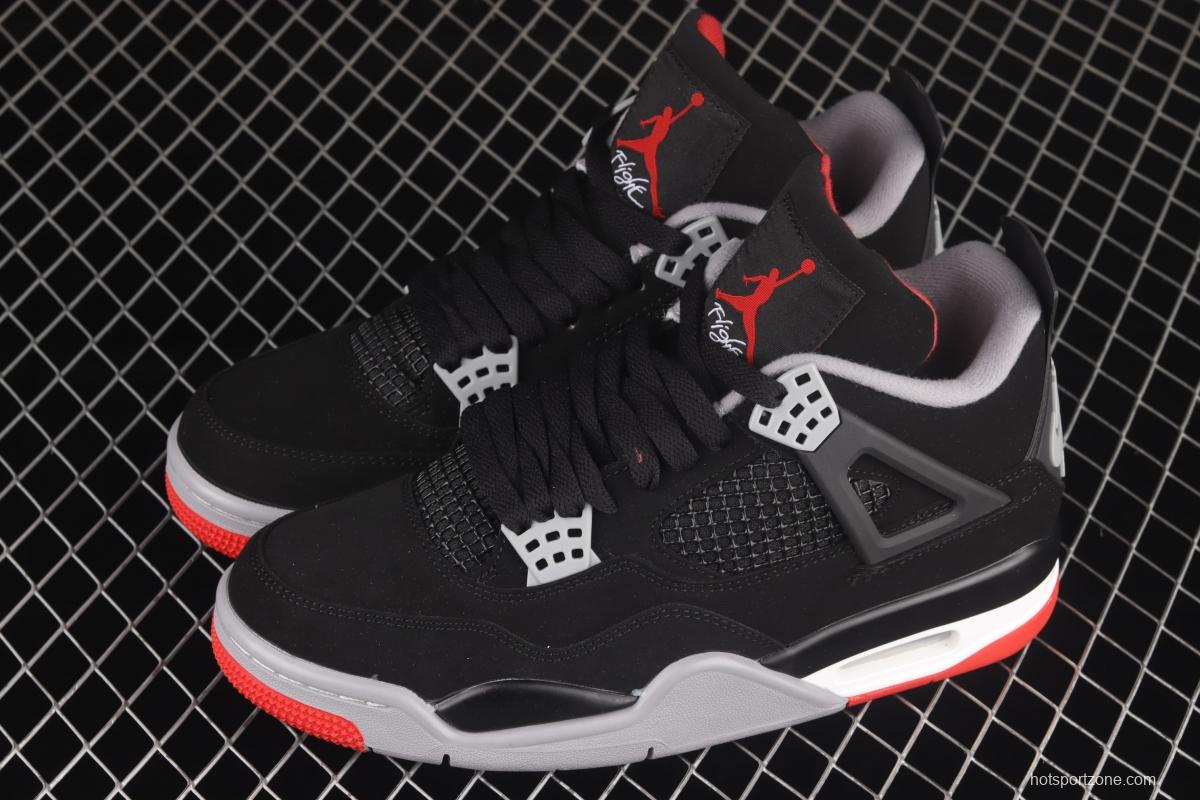 Air Jordan 4 Bred first year engraving new black and red head layer scrub 308497-060