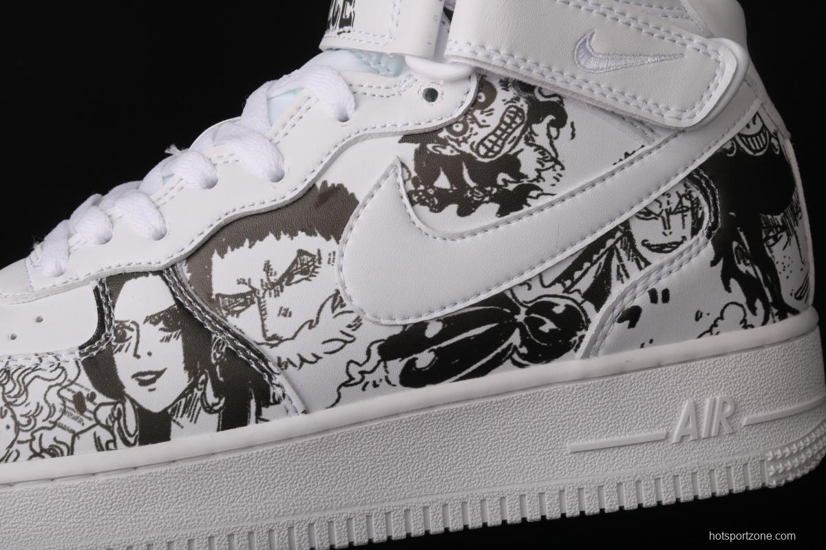 NIKE Air Force 1 High'07 Sea Thief King cartoon black and white cartoon high top board shoes AQ8020-100