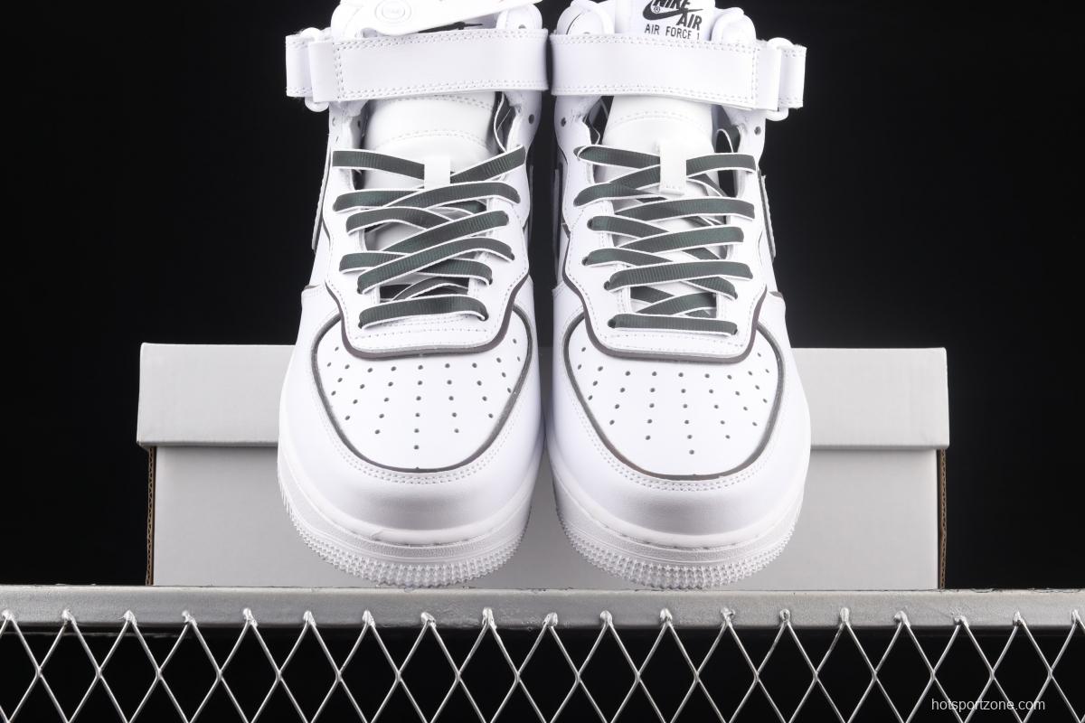 NIKE Air Force 1' 07 Mid laser white 3M reflective medium-help leisure sports board shoes 368742-810