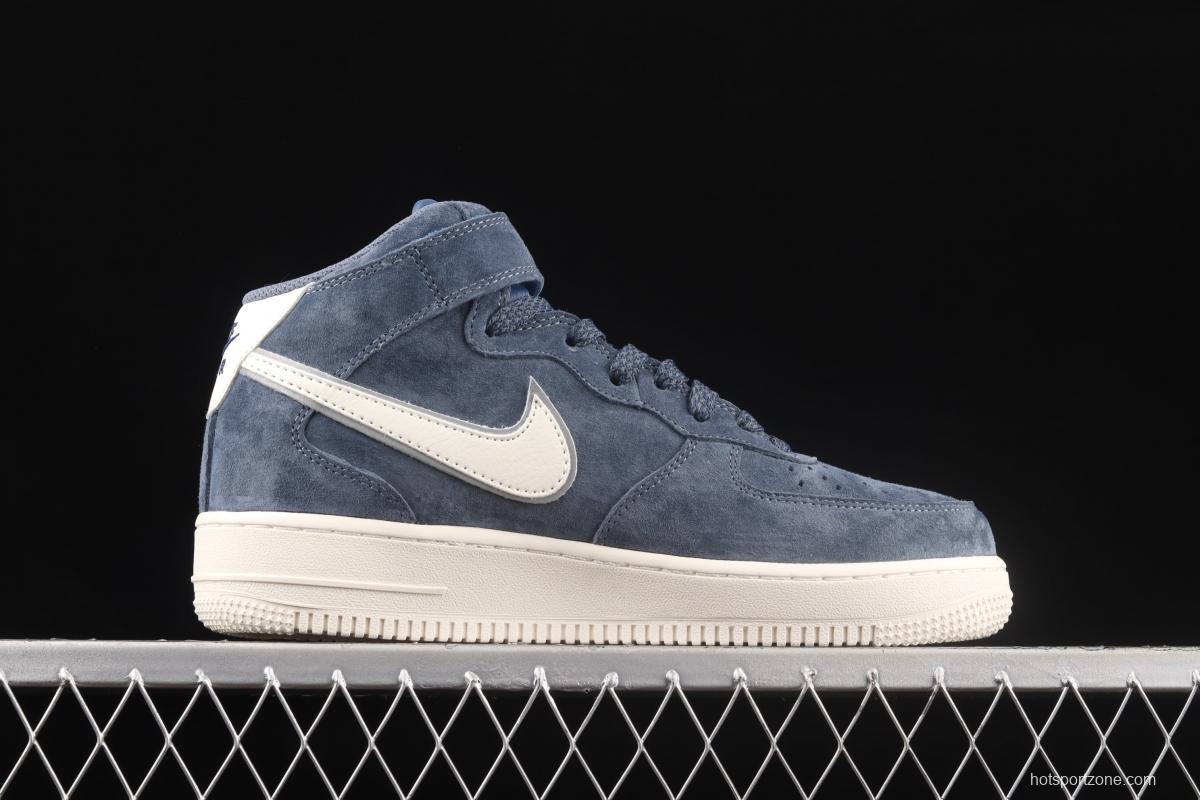 NIKE Air Force 1' 07 Mid dark blue suede 3M reflective mid-finish casual board shoes AA1118-007