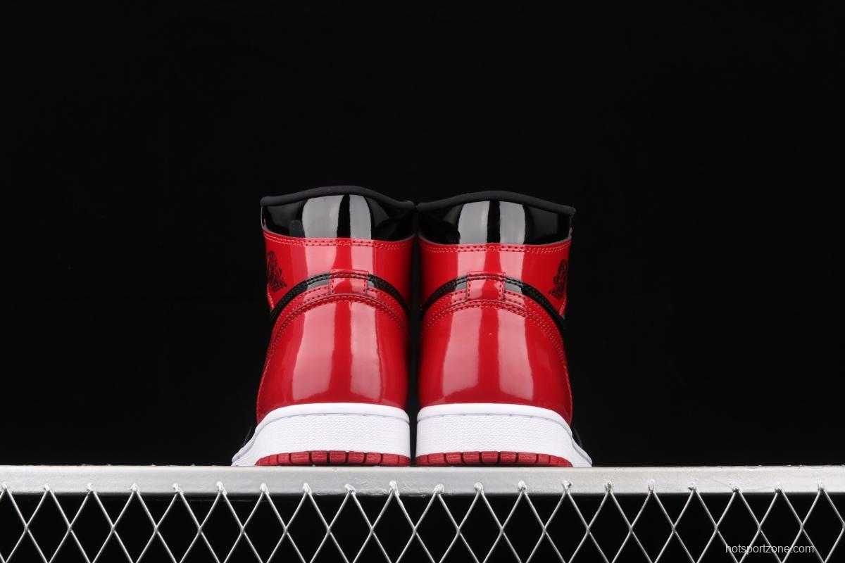 Air Jordan 1 High OG Bred Patent lacquered leather black and red high top basketball shoes 555088-063