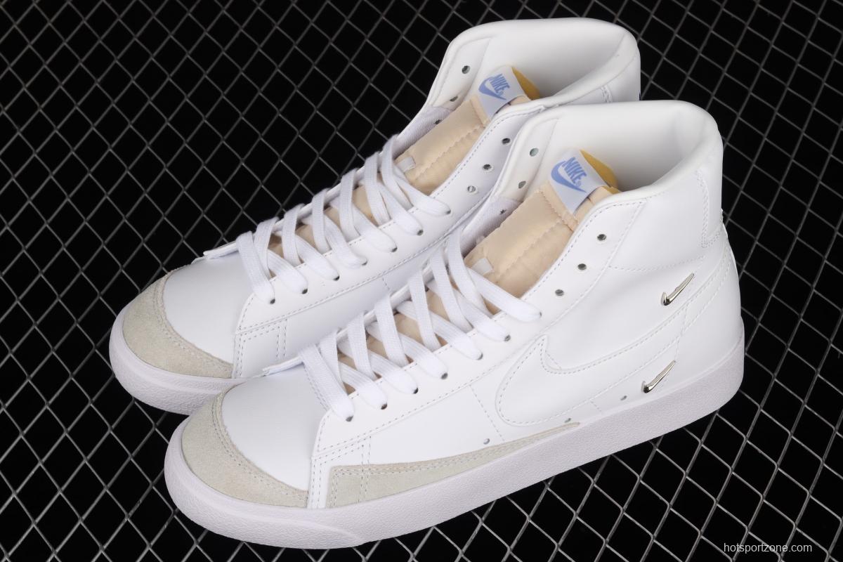 NIKE Blazer Mid'77 SE Chrome Luxe White, Blue and Silver Trail Blazers High Top Leisure Board shoes CZ4627-100