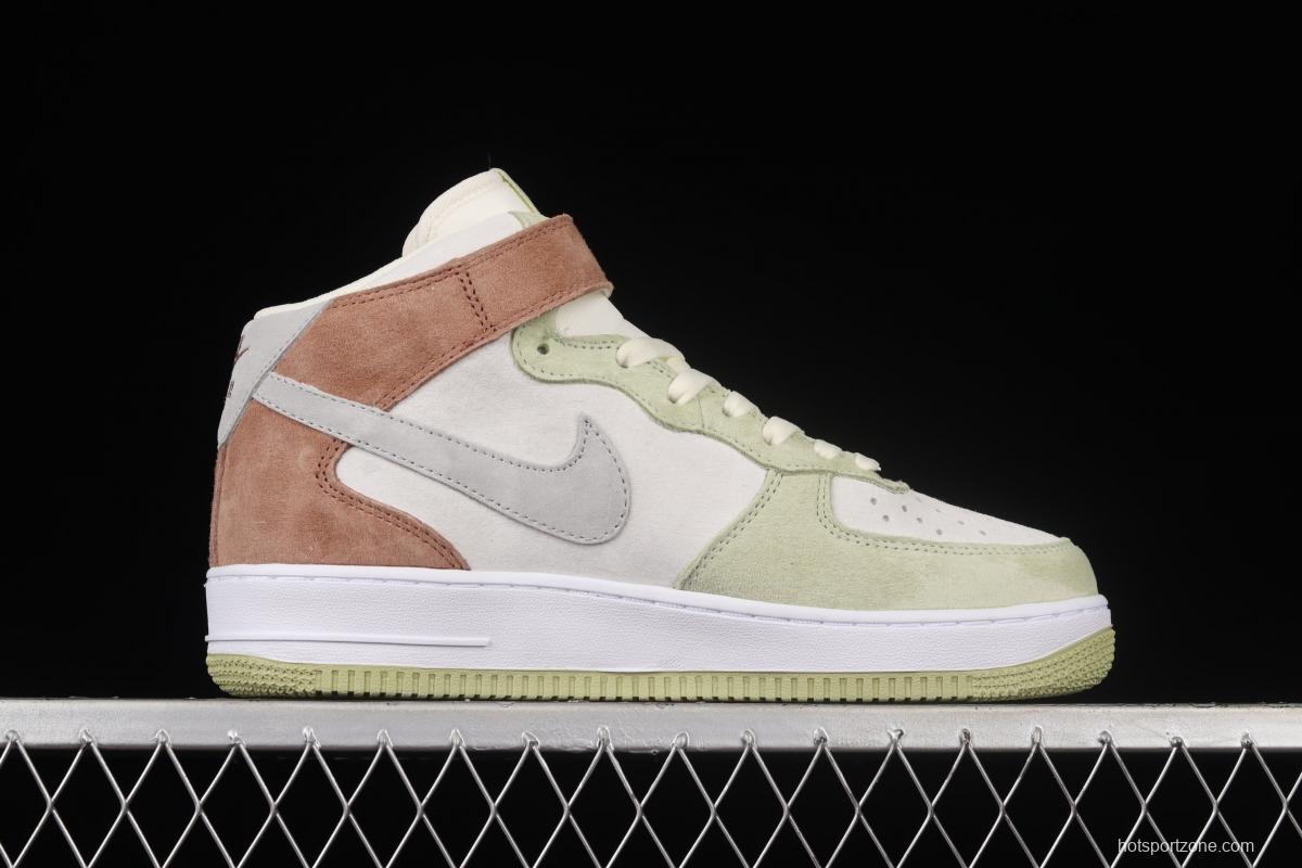 NIKE Air Force 1 Mid'07 light green gray color matching medium top casual board shoes AL6896-558