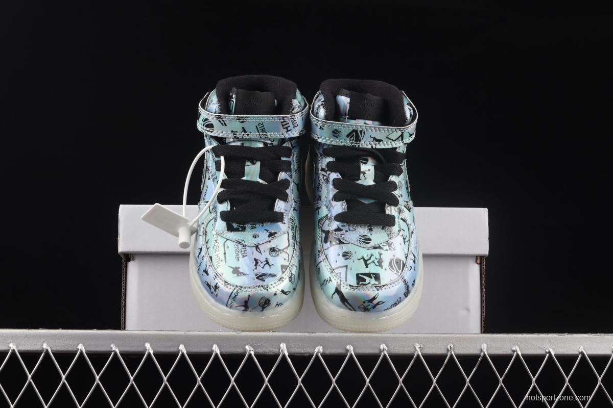 NIKE Air Force 1: 07 Mid WB dazzling ribbon lamp state size Kids 314197-8800