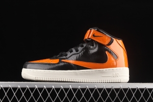 NIKE Air Force 1o07 Mid lacquered leather black orange color counterhook Zhongbang casual board shoes 804609-188