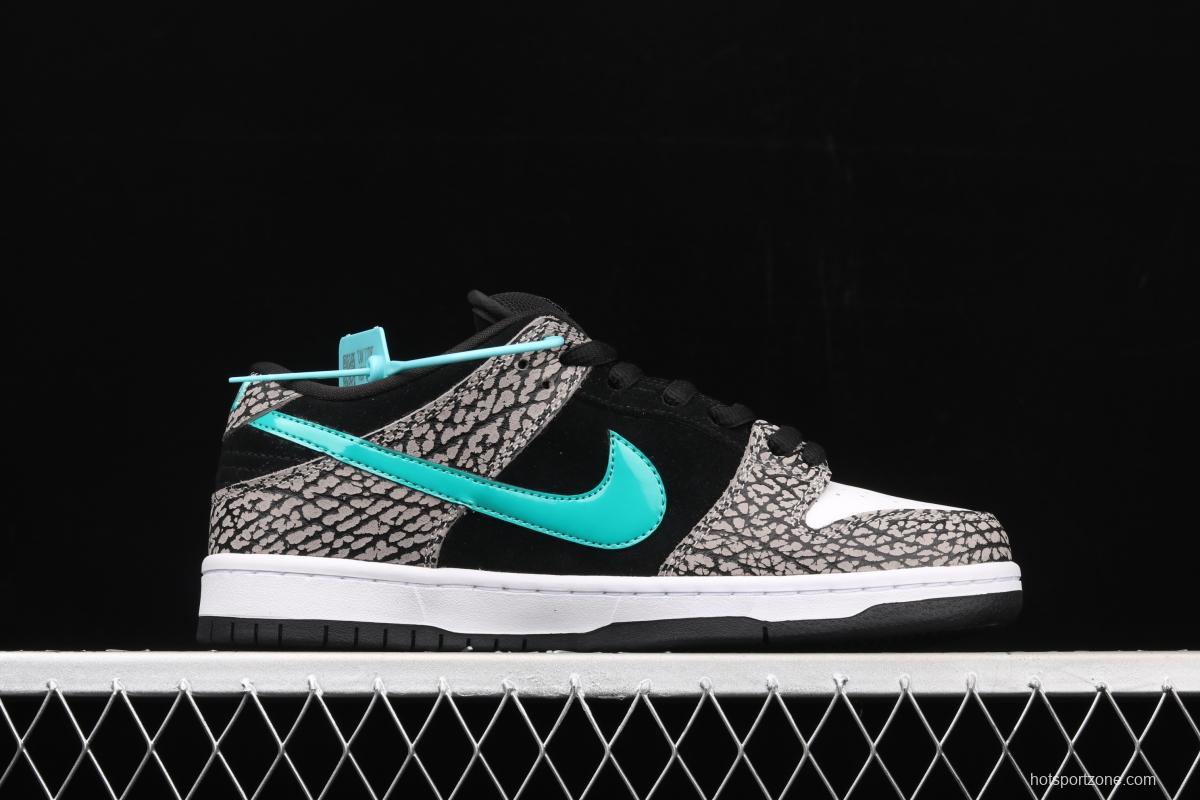 NIKE SB DUNK Low Pro black, white and green speckled sports skateboard shoes BQ6817-009