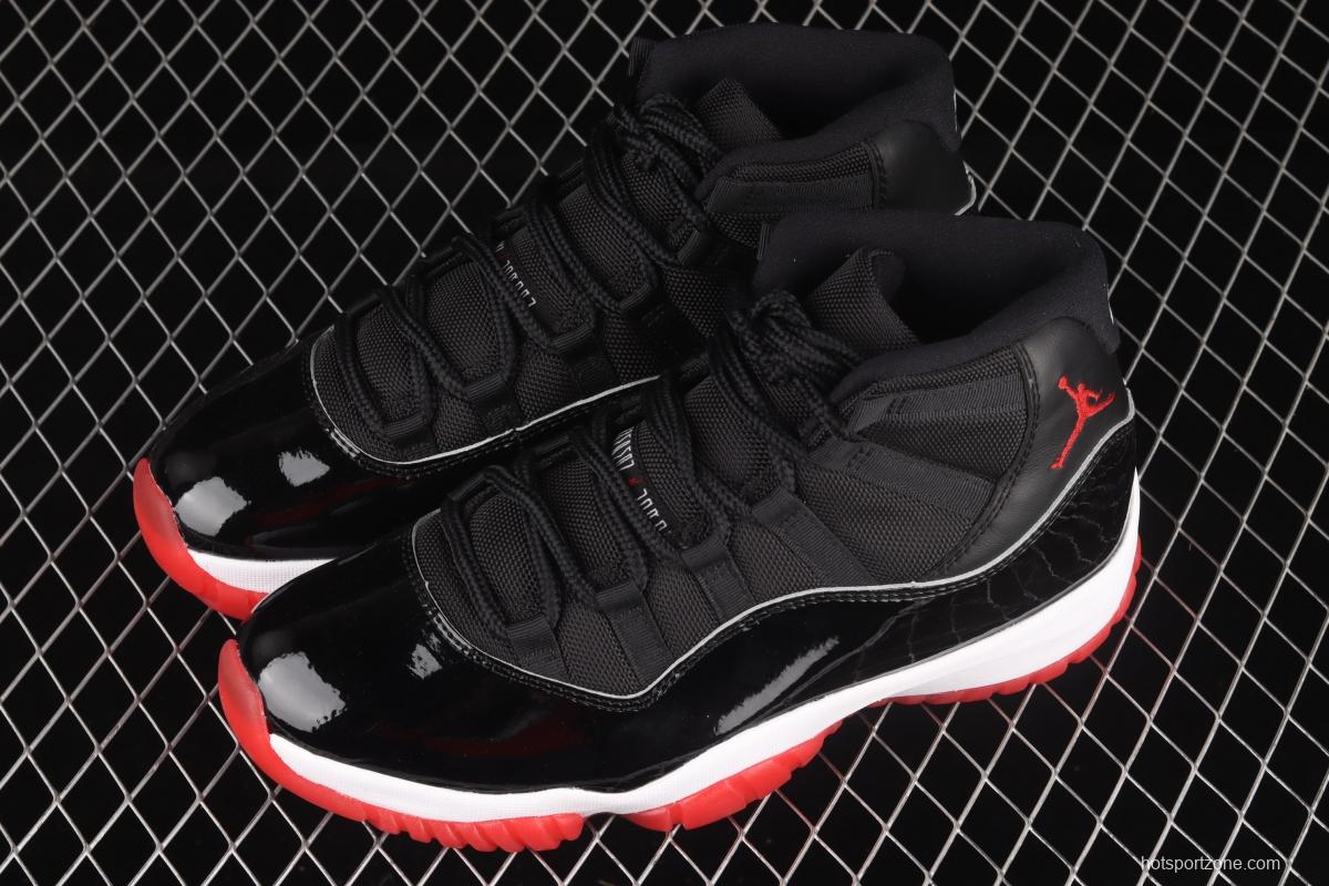 Air Jordan 11 Bred 11 lacquered leather black and red engraved high top basketball shoes 378037-061
