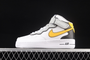 NIKE Air Force 1 Mid Athletic Club white and yellow medium-top casual board shoes DH7451-101