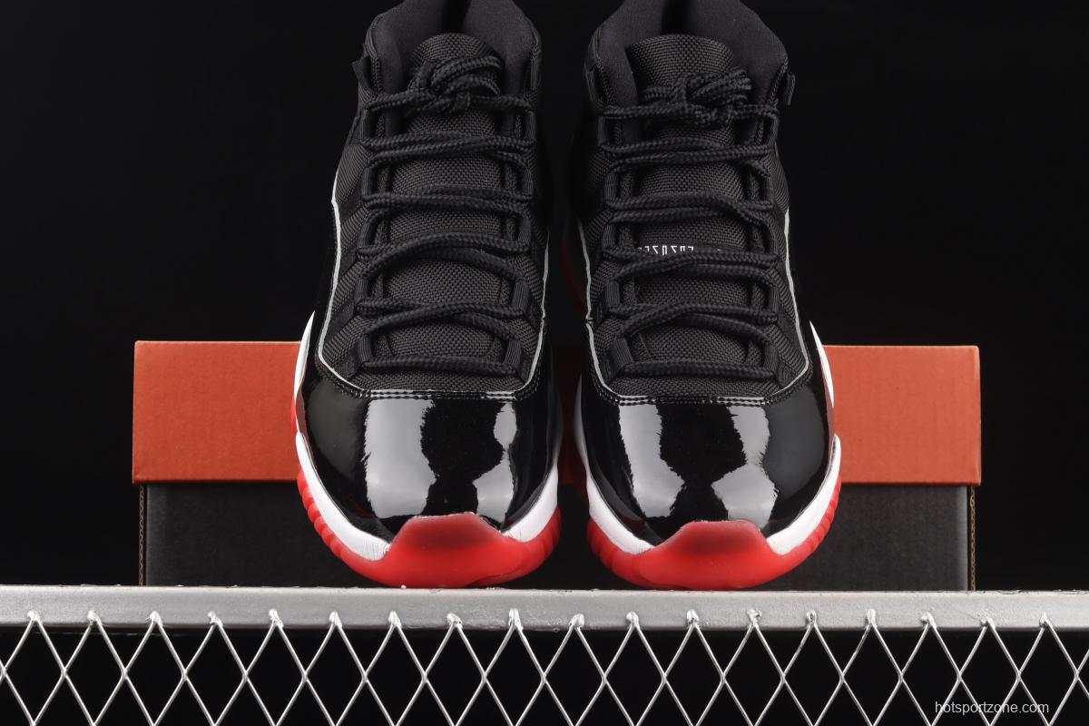 Air Jordan 11 Bred 11 lacquered leather black and red engraved high top basketball shoes 378037-061