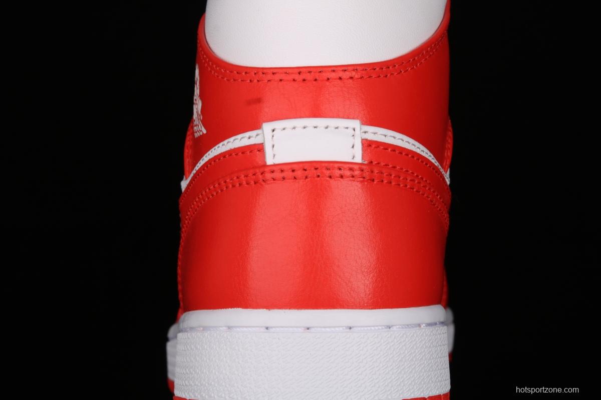 Air Jordan 1 Mid White Orange Zhongbang Leisure Sports Board shoes BQ6472-116