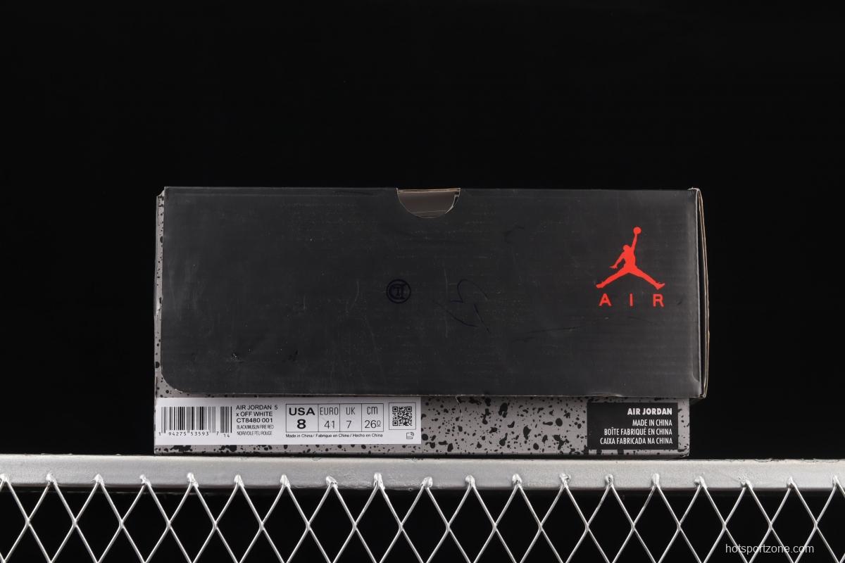 OFF-White x Air Jordan 5 Black Sail 3M reflective basketball shoes CT8480-001