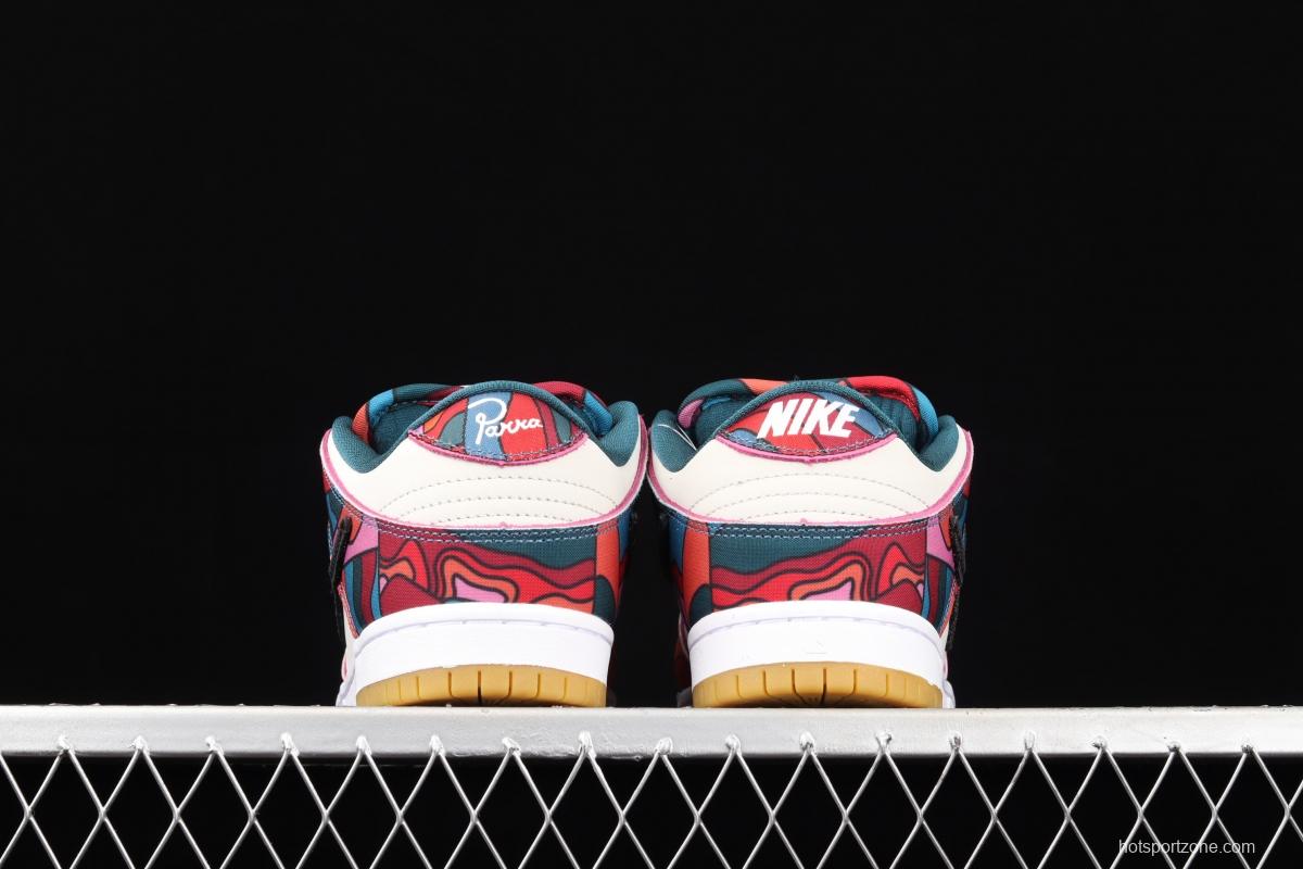 Parra x NIKE DUNK SB Low Pro White, Blue and Red Abstract Art scratch Music Olympic Slam Dunk Series retro low-top leisure sports skateboard shoes DH7695-600