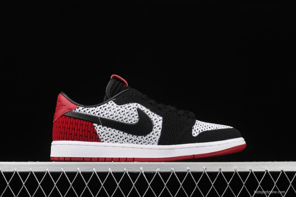 Air Jordan 1 Low knitted black and red low top basketball shoes 553558-116