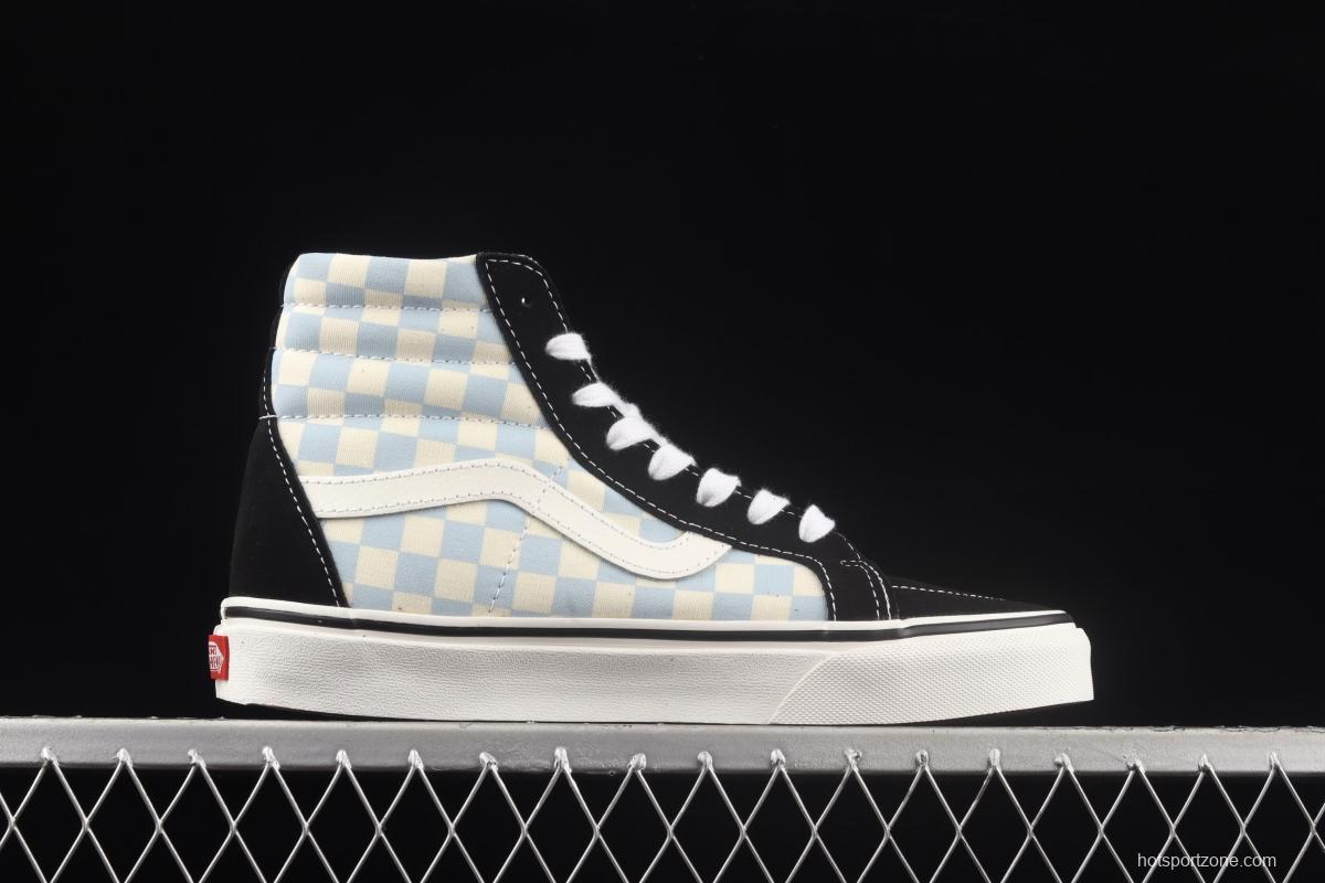 Vans SK8-Hi cream blue checkerboard high upper shoes VN0003CAI8C