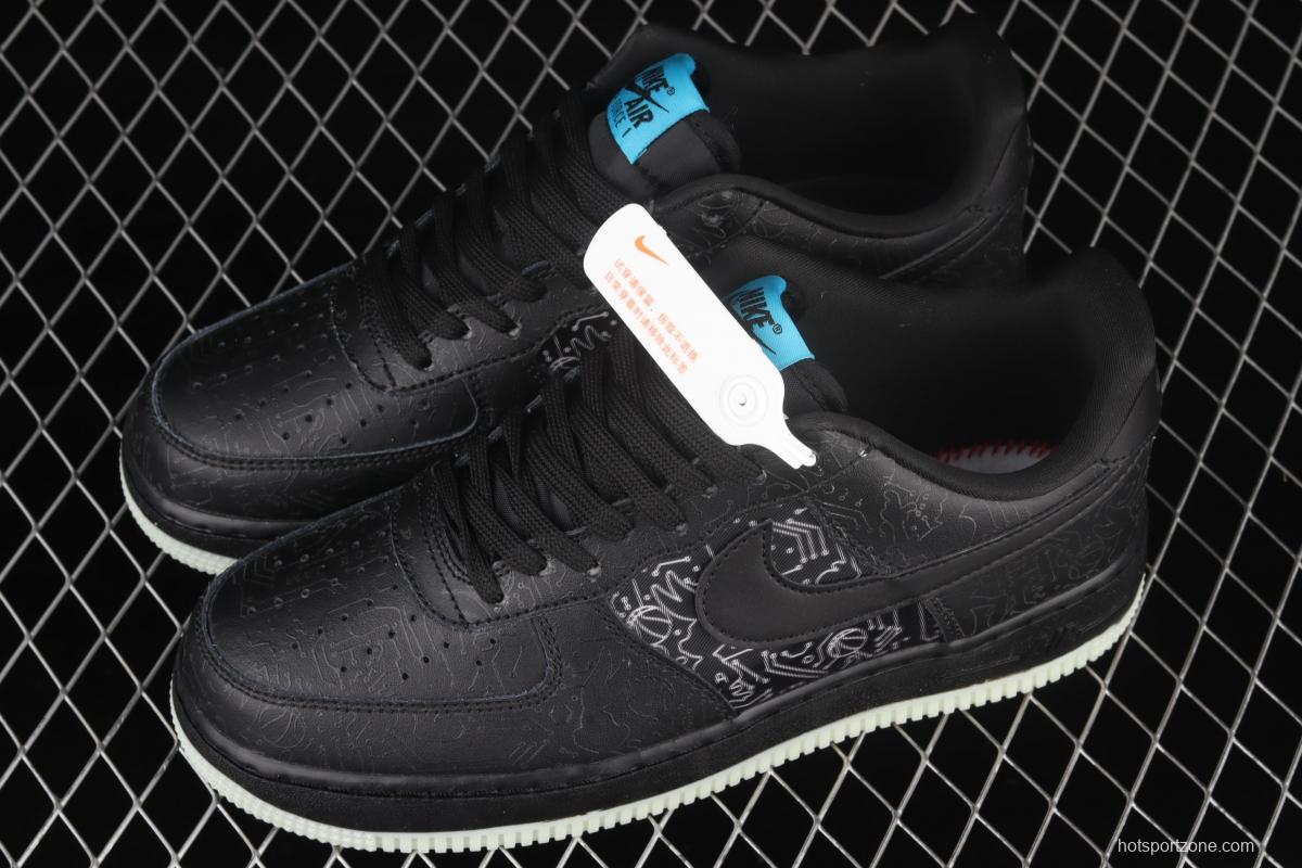 NIKE Air Force 1' 07 Low black and blue luminous low-top casual board shoes DH5354-001