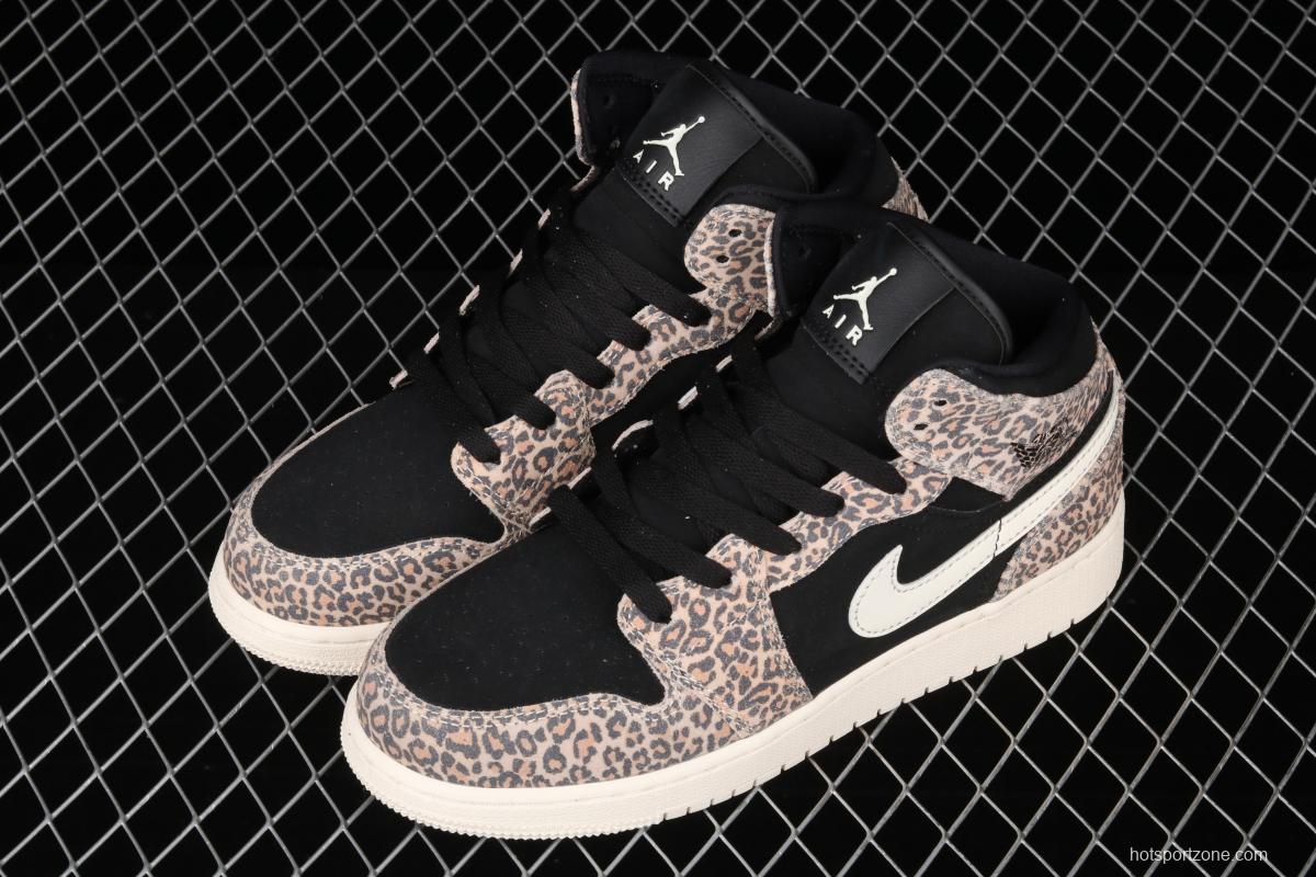 Air Jordan 1 Mid GS leopard print Zhongbang basketball shoes BQ6931-021