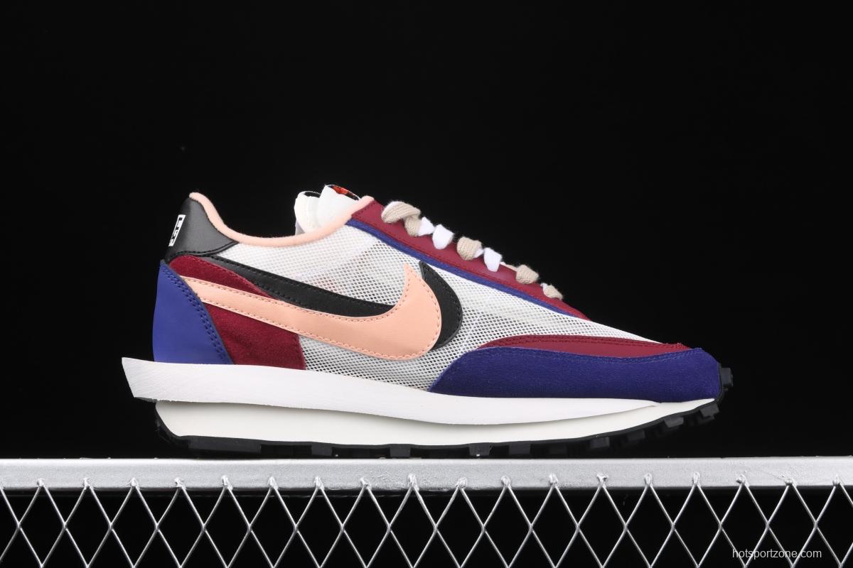 Sacai x NIKE LVD Waffle Daybreak co-signed catwalk style net gauze leather splicing double hook Swoosh running shoes BV0073-700