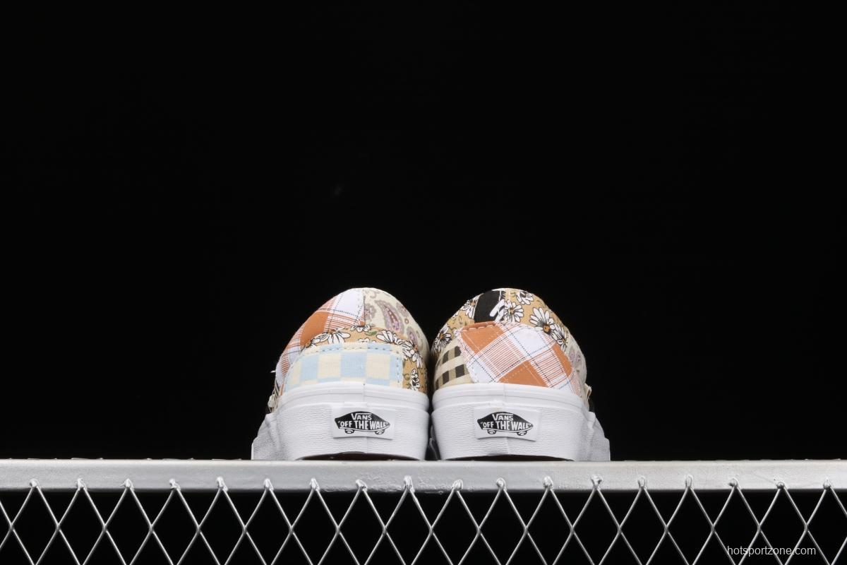 Vans Slip On retro limited white cashew flower splicing asymmetrical chessboard low upper board shoes VN0A5A084201