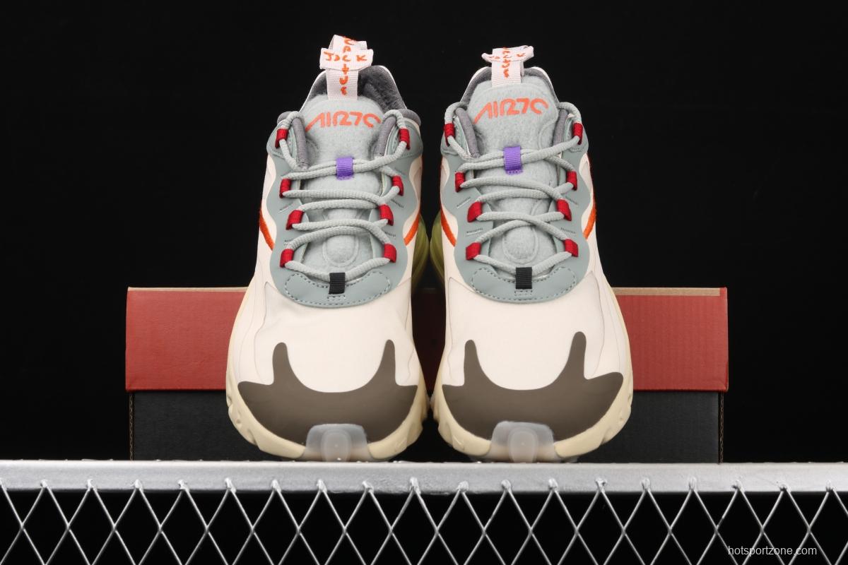 Travis Scott x NIKE Air Max 270React joint style light cream barb white blue orange air cushion running shoes CV2414-200