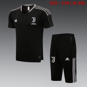 21 22 Juventus Short SLEEVE Black （With Cropped Trousers）S-2XL D596#