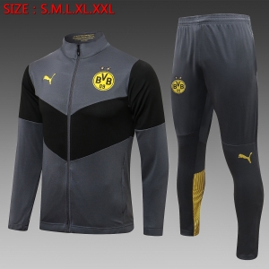 21 22 Borussia Dortmund Full Zipper Tracksuit High Collar Dark Grey A491#