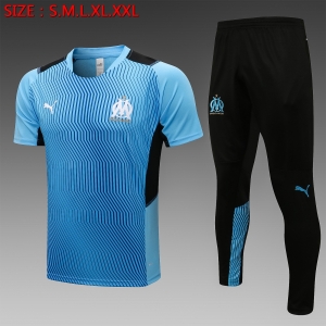 21 22 Olympique de Marseille Short SLEEVE light Blue （With Long Pants）S-2XL C731#