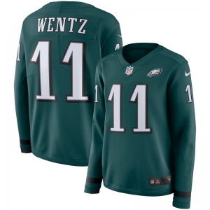 Women's Carson Wentz Green Therma Long Sleeve Player Limited Team Jersey