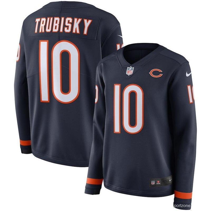 Women's Mitchell Trubisky Black Therma Long Sleeve Player Limited Team Jersey