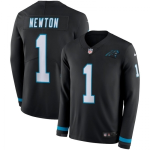 Men's Cam Newton Black Therma Long Sleeve Player Limited Team Jersey