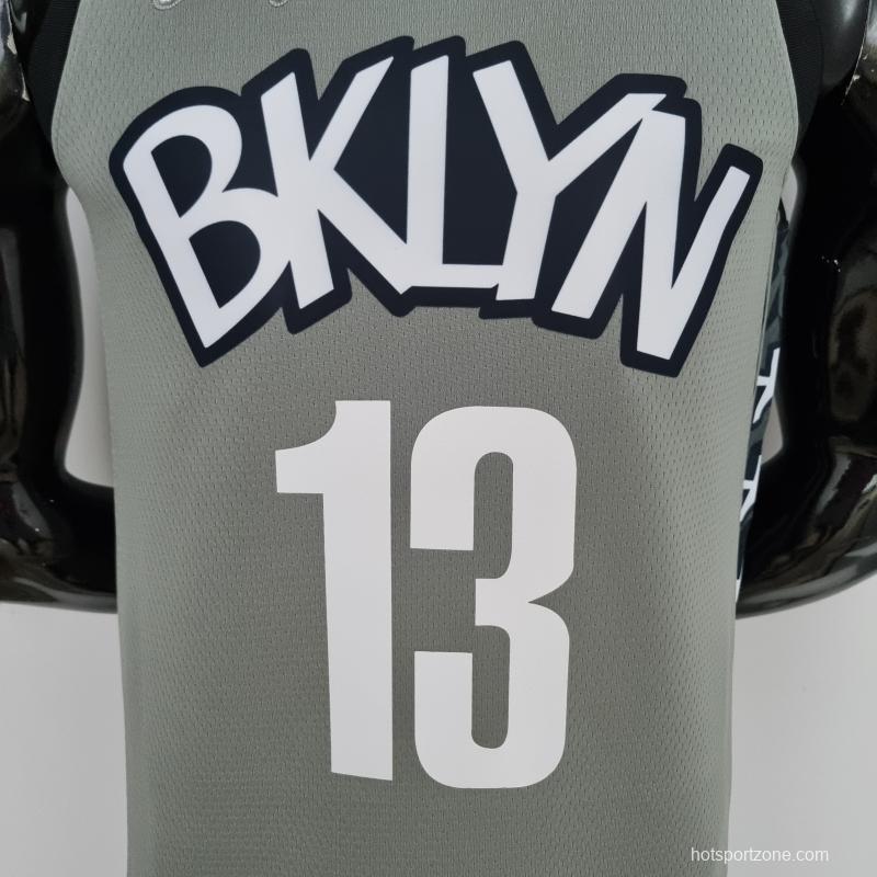 75th Anniversary Harden #13 Brooklyn Nets City Edition Gray NBA Jersey