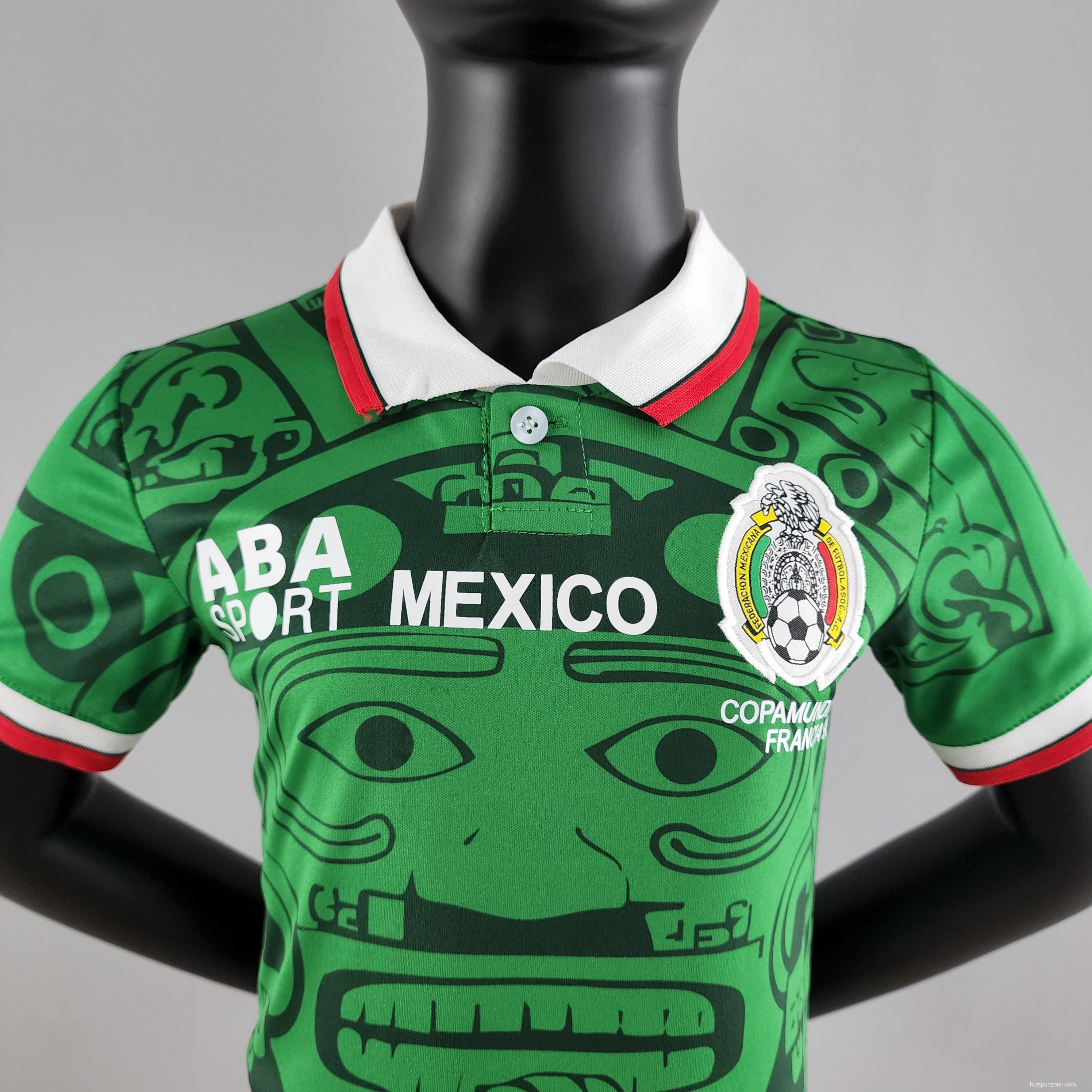 Retro Kids Kit 1998 Mexico Home Size：16-28 Soccer Jersey