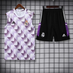 22/23 Real Madrid Geometric Light Purple Pattern Pre-match Training Jersey Vest+Shorts