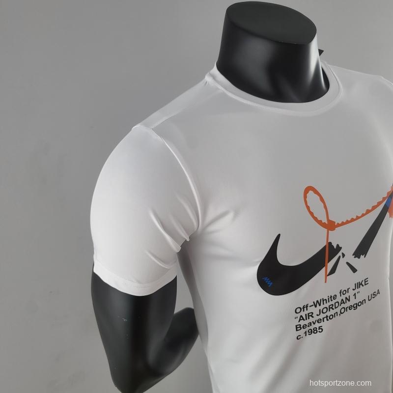 2022 NBA Offwhite Jordan 1 T-Shirts White #K000225