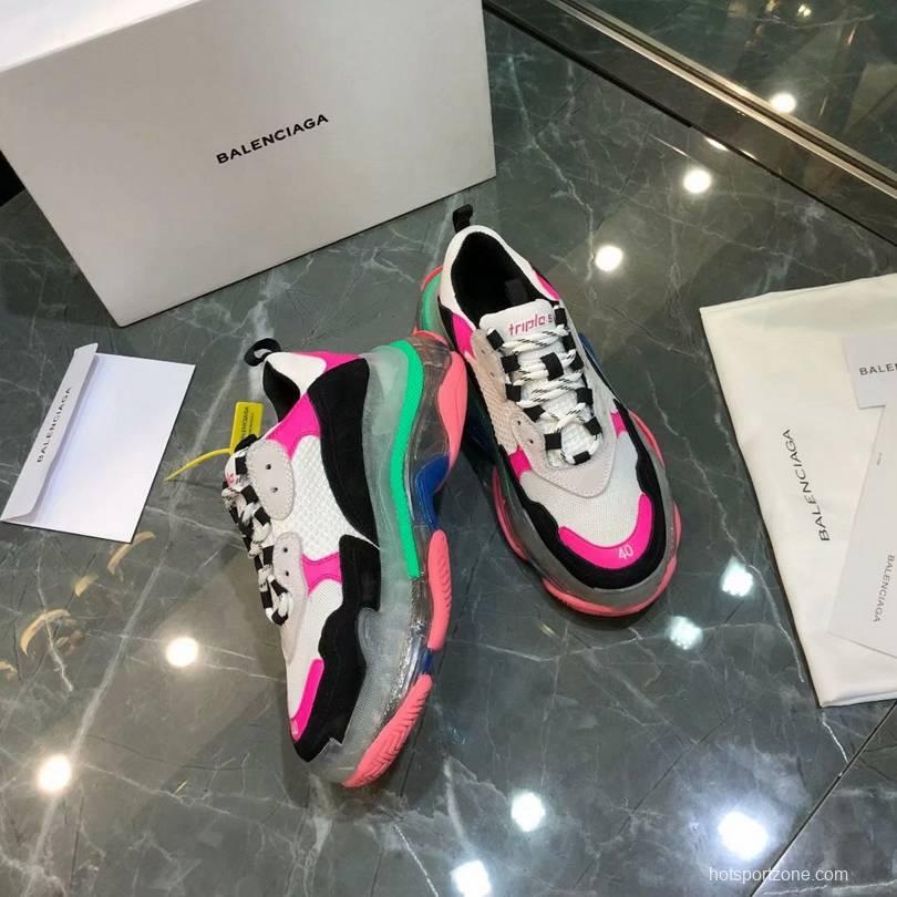 Men/Women Balenciaga Triple S MutiColor Clear Sole Black/Pink Sneaker Item 6380380