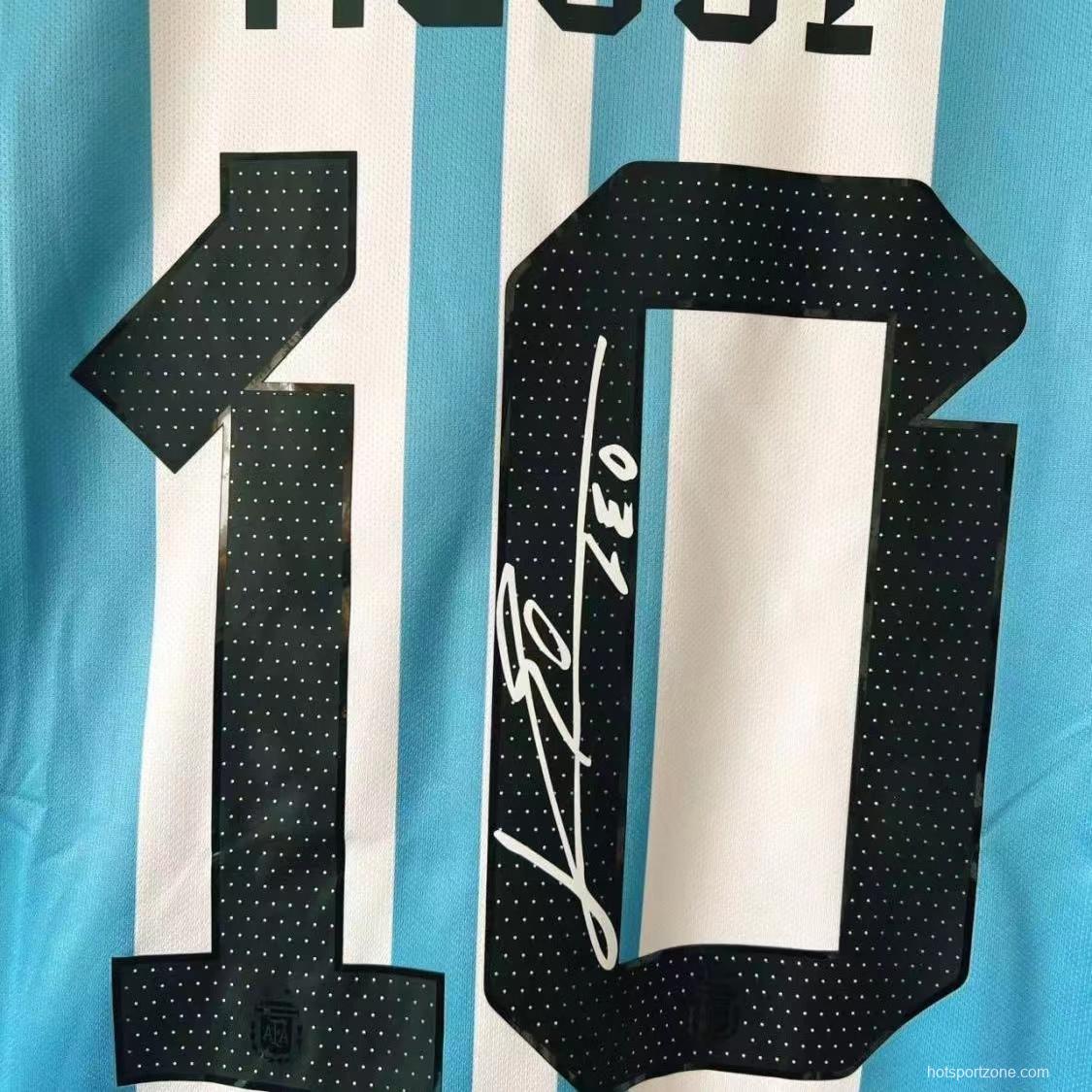 2022 Argentina Home #10 Messi Signed Signature Jersey