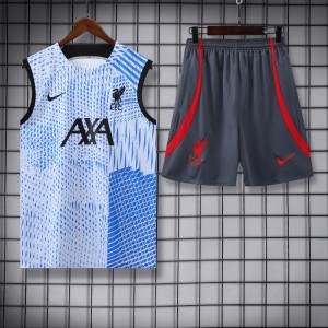 23-24 Liverpool Blue White Grid Vest Jersey+Shorts