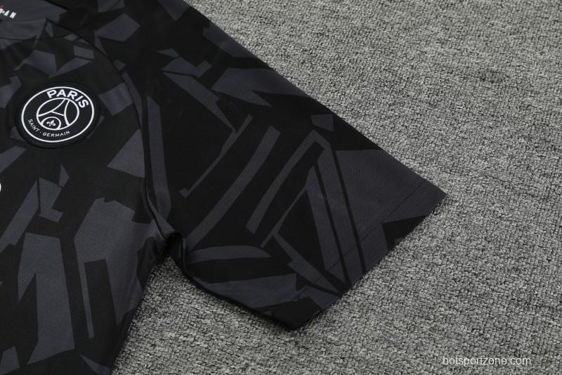 23-24 PSG Black Pattern Short Sleeve+Shorts