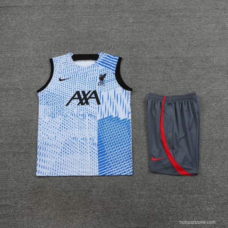 23-24 Liverpool Blue White Grid Vest Jersey+Shorts