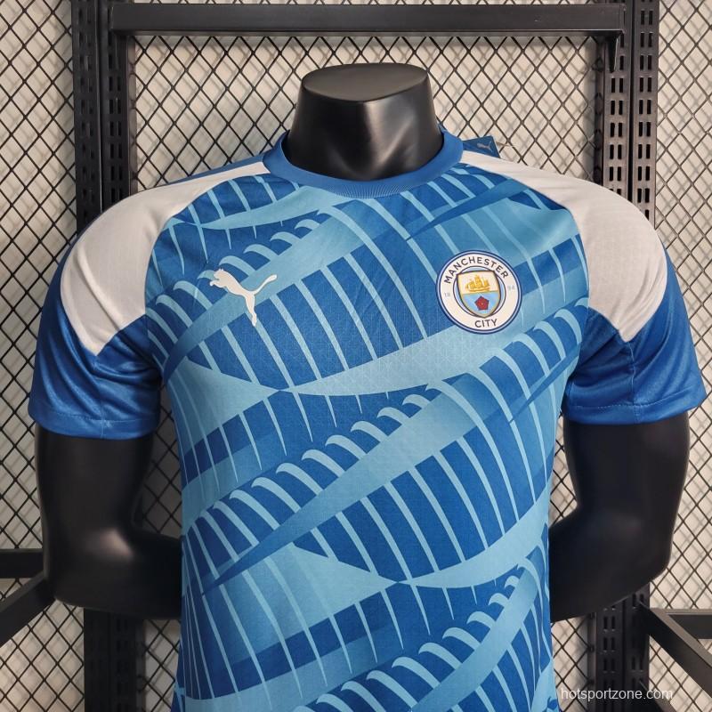 Player Version 23-24 Manchester City Pre Match Blue Jersey