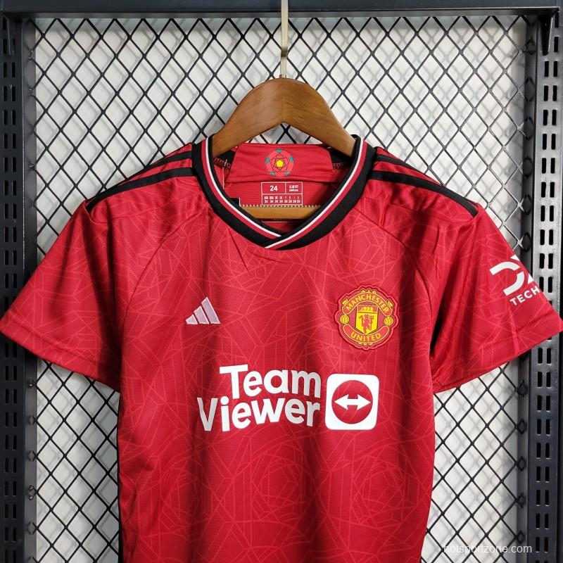 23-24 Kids Manchester United Home Jersey Size 16-28