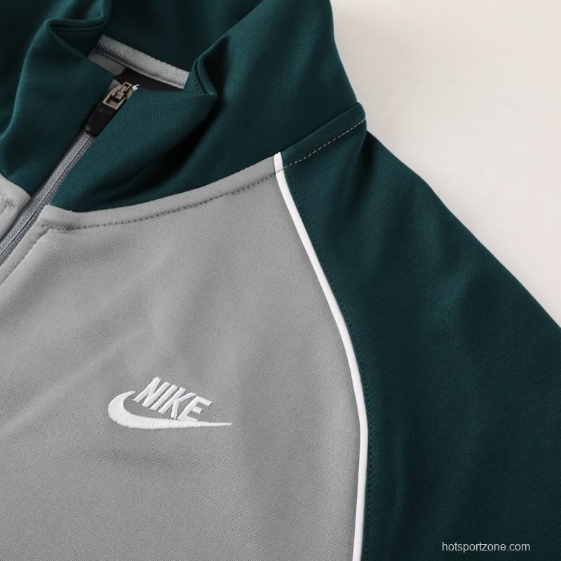 2023 NIKE Grey/Dark Green Hoodie Full Zipper Jacket +Pants