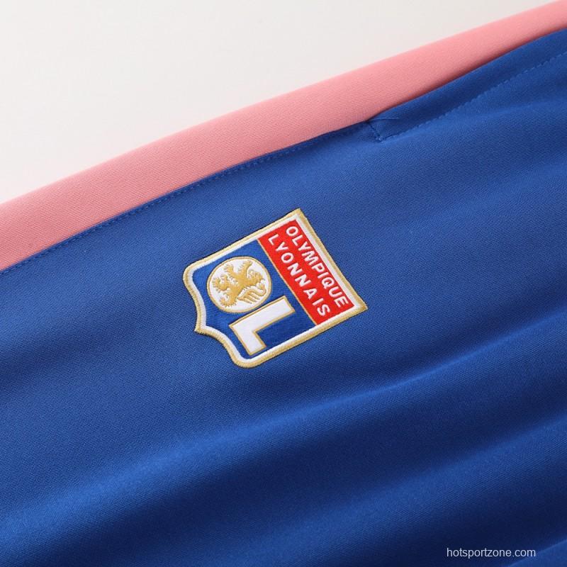 23/24  Olympique Lyonnais Lyon Blue/Pink Full Zipper Jacket+Pants
